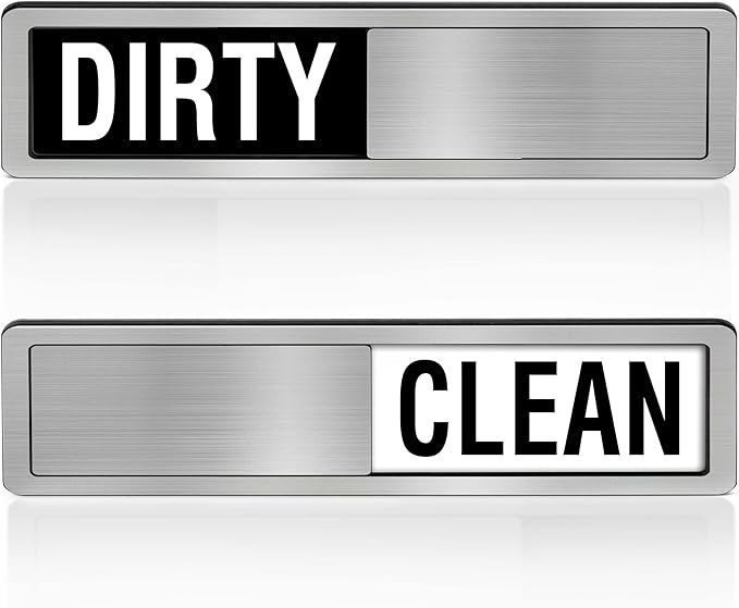 Dishwasher Clean Dirty Sign-Dishwasher Magnet Stainless Steel Clean Dirty Sign for Kitchen Organization Farmhouse Dishwasher Slide Indicator, Optional Adhesive Stickers