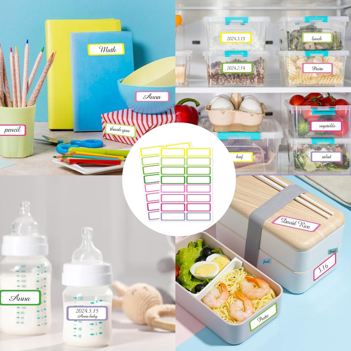 STARLIBOO Removable Labels, Removable Colored Labels Stickers,1x3 Inch Rectangular Stickers, Water/Oil/Tear Resistant for Food Containers/Classroom/Storage (8 Colors, 240 Labels)