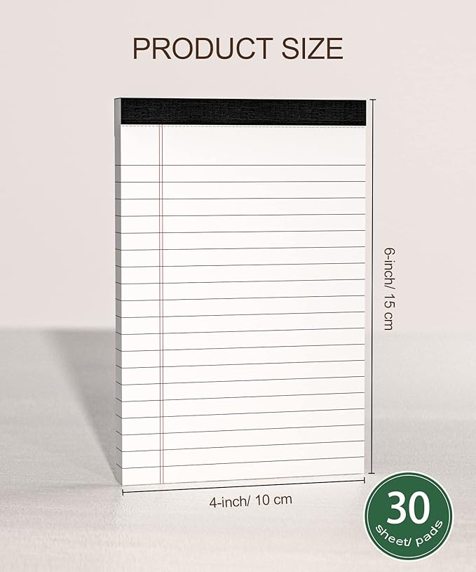 12 Pack Note Pads 4x6 Inch, White Mini Legal Pads, Small Writing Pads, Notepads of College Ruled Paper, Lined Paper Pads, Scratch Pads Mini Notepad for Grocery List, To-Do List, 30 Sheet/Notepad