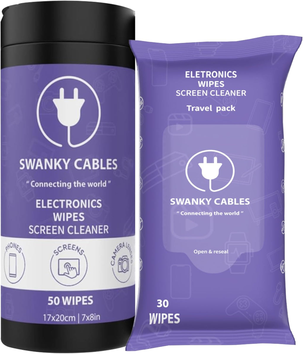 Screen Cleaner Wipes Bundle - Electronic Wipes for Screens, Computer, Phone, TV, Monitor and Lens, Tech Cleaning Supplies, Includes Microfiber Cloth - 1 Canister & 1 Soft Wipes