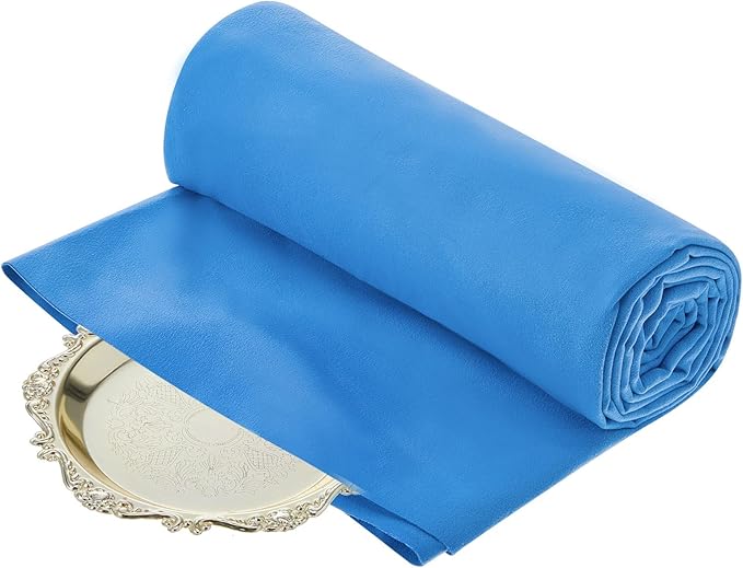 Jecery 1.1 Yard Anti Tarnish Silver Cloth by the Yard, Luxury Jewelry Silver Polishing Storage Protect Cloths for Silverware Flatware Silversmith Polishing(Royal Blue)
