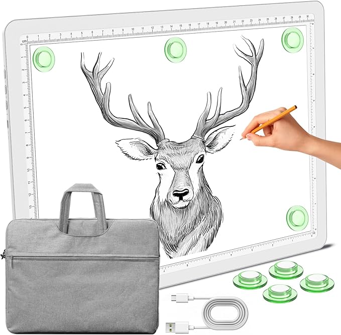 Phylosal Magnetic A4 Light Pad with Bag, Super Bright Light Box with Side Button, Diamond Art Light Board, Lightbox for Tracing and Drawing, USB Power Light Table for Sketching, Weeding Vinyl (White)