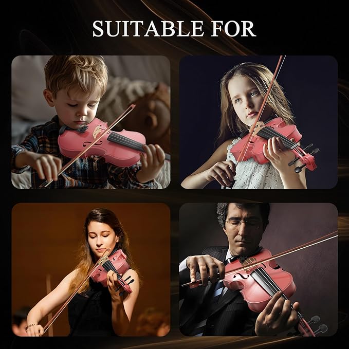 1/2 Violin Kit, Beginner Violin for Kids, Students, Complete Kids Violins Set with Case, Bow, Rosin, Ideal for Kids Violins Beginner Ages 5-9, Rose Pink