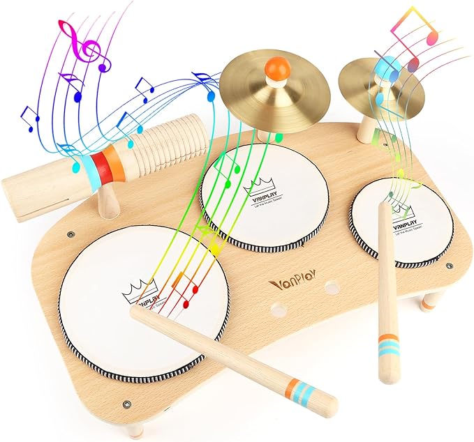 Kids Drum Set for Toddlers 3+, 8 in 1 Montessori Musical Instruments - Wooden Musical Toys for Baby Easter Christmas Birthday Gifts for Preschool Learning Music for Boys Girls Age 3 4 5 6