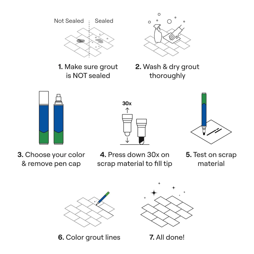 Grout Pen White Tile Paint Marker: Waterproof Grout Paint, Tile Grout Colorant and Sealer Pen - White, Wide 15mm Tip (20mL)