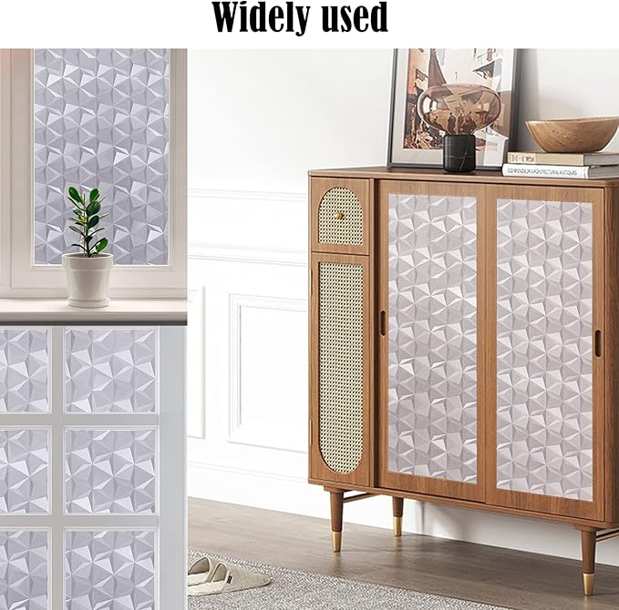 Niviy 3D No Glue Static Cling Window Films Privacy Cut Glass Window Sticker for Bathroom Office Kitchen Window Decor 17.7"x 118", Frosted