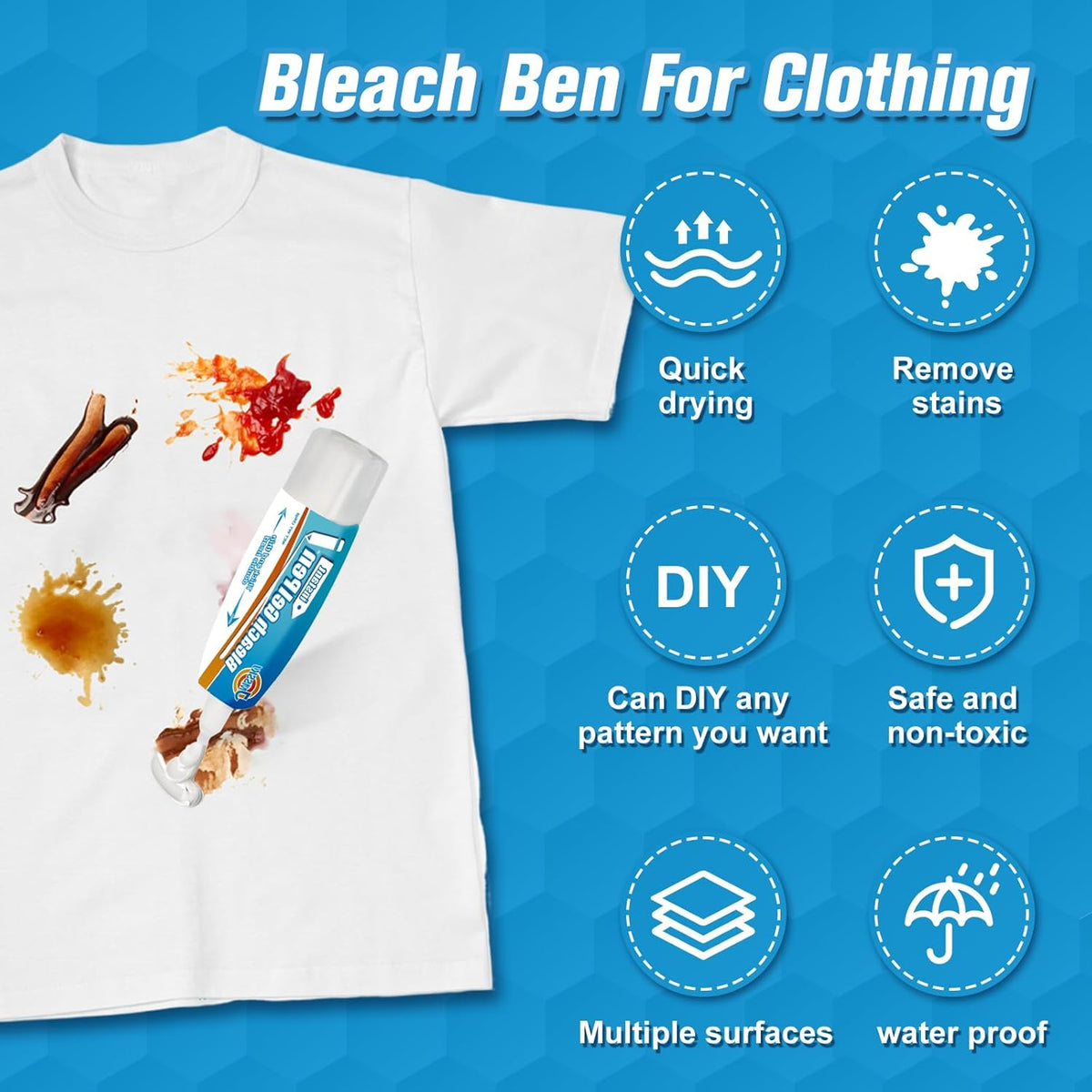 Bleach Pen, Bleach Pen For Clothing, Stain Remover Pen, Mold Stain Remover Gel, Clothing Bleached DIY design, Travel Accessories, Lnstantly Remove Stains, Pearl white (1.76 Fl Oz (Pack of 1), Lemon)