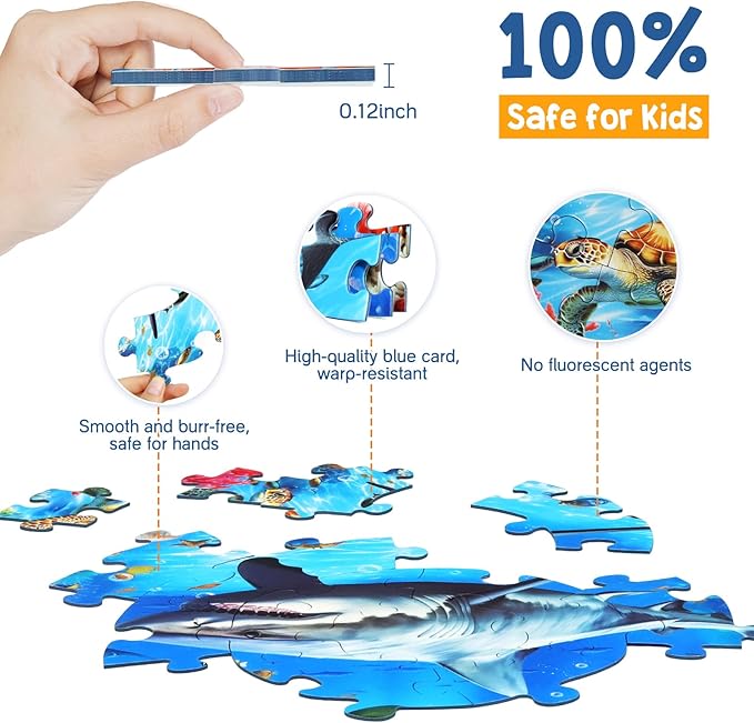 Underwater Ocean Floor Puzzle for Kids Ages 4-6, Shark Toys for Boys Girls, 70 Pieces Large Jigsaw Shark Puzzles for Kids Ages 3-8, Educational Ocean Animals Toys for Birthday Christmas