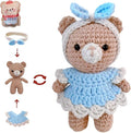 LoopMap Crochet Kit for Beginners - DIY Amigurumi Bear with Removable Dress & Accessories - Step-by-Step Video Tutorials, Extra Yarn, Crochet Tools, Handmade Gift for Kids & Adults (Bear K01, Blue)