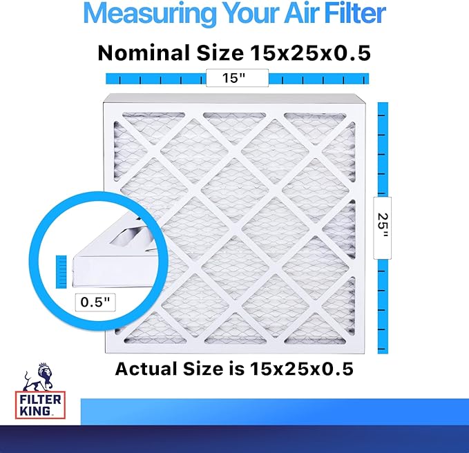 Filter King 15x25x0.5 Air Filter | 4-PACK | MERV 8 HVAC Pleated A/C Furnace Filters | MADE IN USA | Actual Size: 15 x 25 x 0.5"