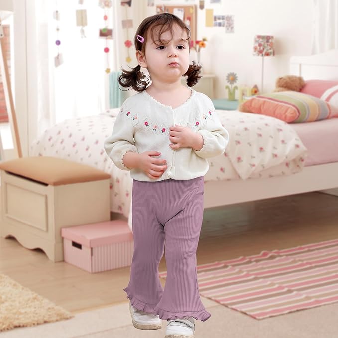 Neutocd Toddler Baby Girl 2-Pack Pants Bell Bottom Infant Baby Girl Solid Ribbed Cotton Leggings