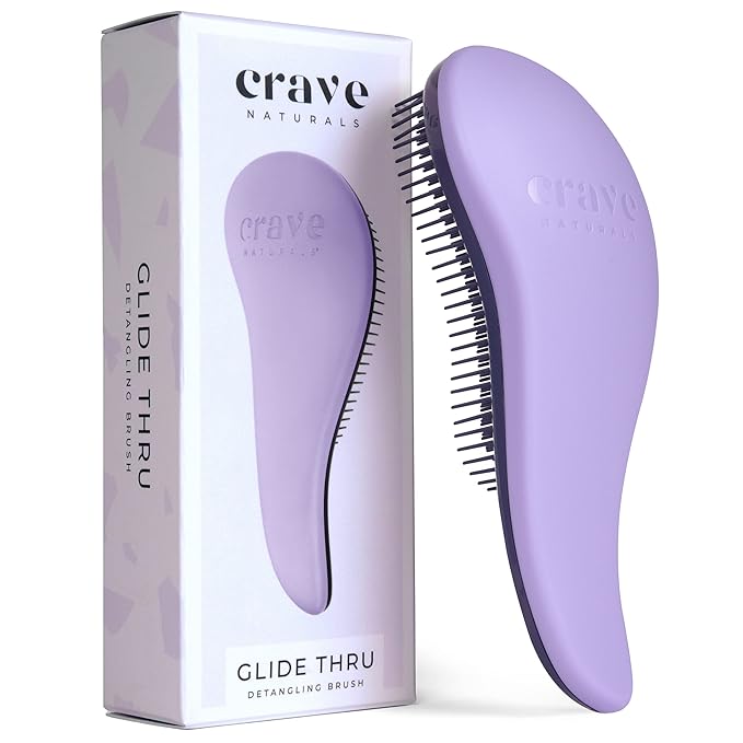 Crave Naturals Glide Thru Hair Brush - Detangler Brush for Curly, Straight, Wet or Dry Hair - Gentle Detangling Brushes for Adults, Kids, Toddlers - Hair Accessories for Women, 7.5x3" - Purple