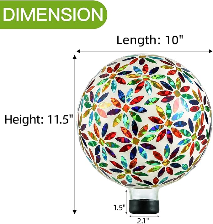 VOREEN Mosaic Glass Gazing Ball Outdoor Gazing Globe, Handmade Reflective Ball Yard Decoration for Homes, Patio, Lawn and Gardens, Gift for Mom Wife Friend, 10-Inch, Multi Colored Flowers Design