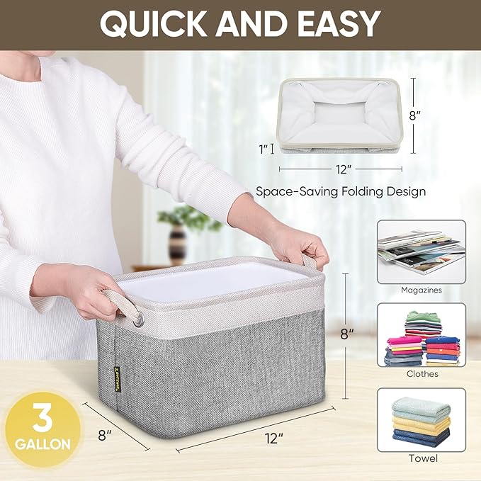 BALEINE 1 Pack Fabric Storage Bins for Shelves, Linen Storage Baskets for Organizing, Decorative Closet Bins for Clothes, Home (Grey, 12"x8"x8")