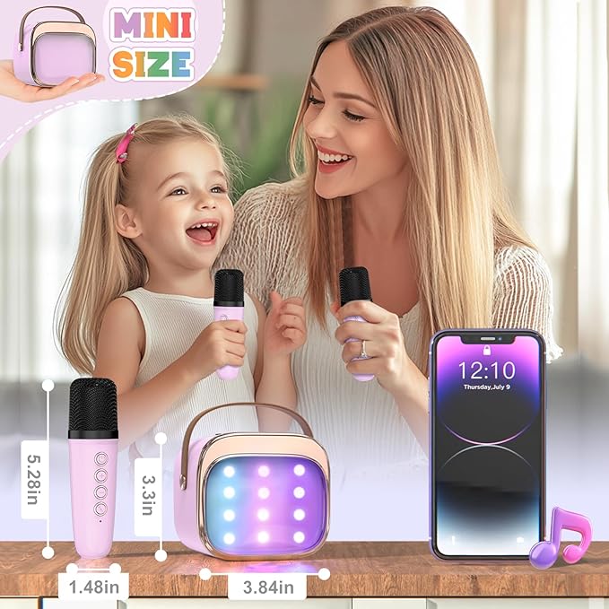 FLUESTON Mini Karaoke Machine for Kids Adults, Portable Bluetooth Speaker with Wireless Microphone, Birthday Kids Gifts Toys for Girls Ages 3, 4, 5, 6, 7, 8, 9,10,11,12+ Years Old