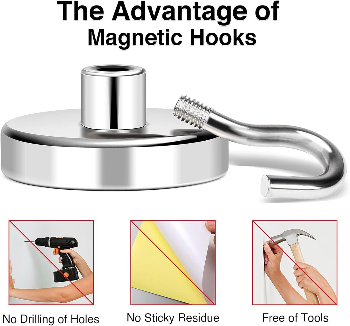 MIKEDE Magnetic Hooks Heavy Duty, 170Lbs+ Super Strong Magnet Hooks for Cruise Essentials, Neodymium Earth Magnets with Hook for Hanging, Magnetic Hanger for Fridge, Toolbox, Storage - 4 Pack