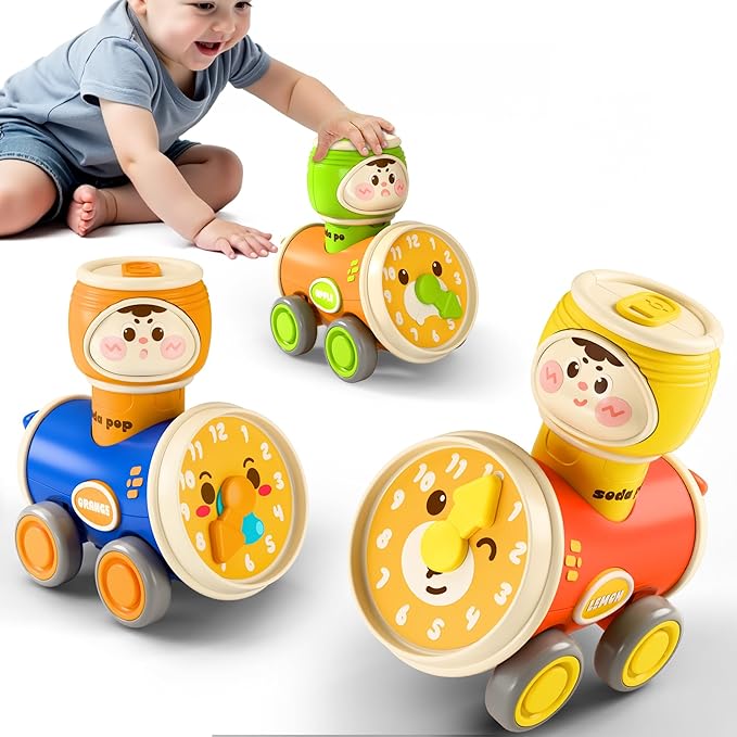 iPlay, iLearn Press to Go Car Toys Set for Toddlers 1-3, Baby Push Go Friction Racing Cars, Infant Play Vehicle Set, 1st Birthday Gifts for 6-9-12-18 Months, 1 2 3 One Years Old Boys Girls Child Kids