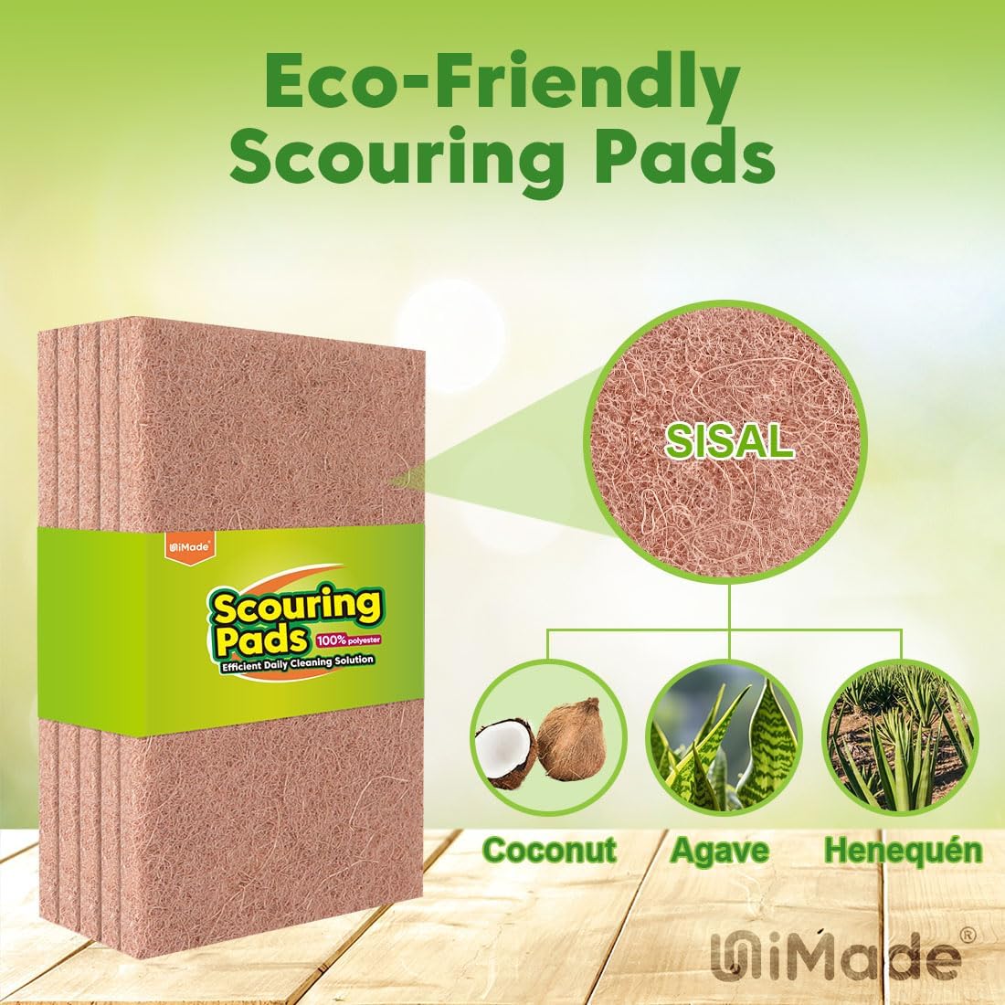 Natural Sisal Non-Scratch Scouring Pads, 96Pcs Plant Based Household Scour Pads for Kitchen, Garage and Outdoors, Cellulose Multipurpose Scrubbies for Cleaning