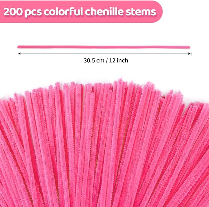 Eppingwin 200pcs Pipe Cleaners, Pink Pipe Cleaners Craft Supplies,Chenille Stems for DIY Arts Crafts Project (Pink)
