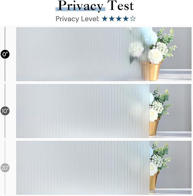 Haton Reeded Glass Window Privacy Film, Frosted Glass Window Film, Static Cling UV Blocking Stickers, Decorative Removable Cover for Bathroom Door Office, Non Adhesive 17.5" x 118.1"