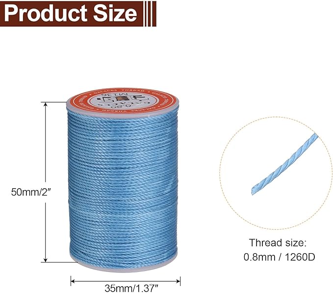 uxcell Round Leather Sewing Waxed Thread, 55m / 60 Yards Wax Polyester String, 0.8mm Waxed Stitching Cord for Leather Crafts, Bookbinding, Bracelets Braided, Peacock Blue