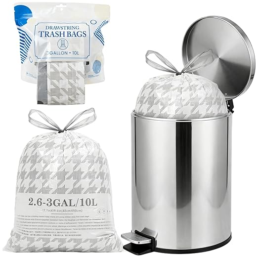 OKKEAI 3 Gallon Small Bathroom Trash Bags White Drawstring Garbage Bags – 90 Count Tear-Free, Heavy Duty Printed Liners, Leak-Proof White Trash Bag for Kitchen, Office, Multipurpose Use