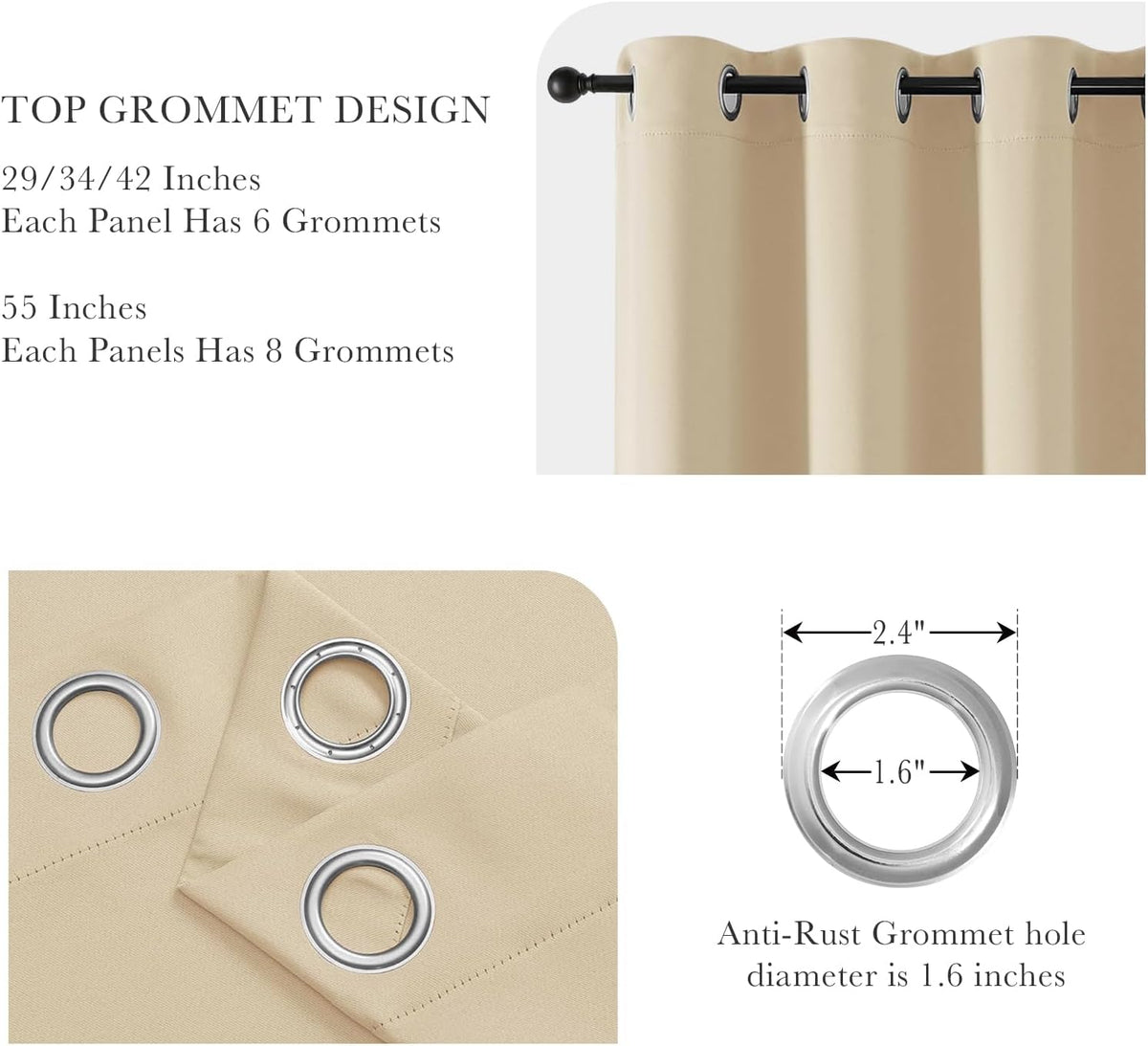 PONY DANCE 30 Inch Length Curtains - 2 Panels Blackout Thermal Insulating Small Curtain Tiers for Bathroom with Top Grommet (Biscotti Beige, 29 Inch Width)