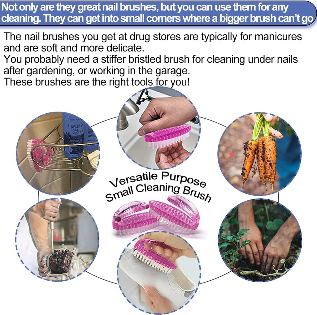 Handle Grip Nail Brush for Cleaning Fingernails Hands & Under Nails, Stiff Bristle Mechanic Scrub Brush Cleaner for Men Women, Pedicure Scrubbing Tool kit - 4 Pink