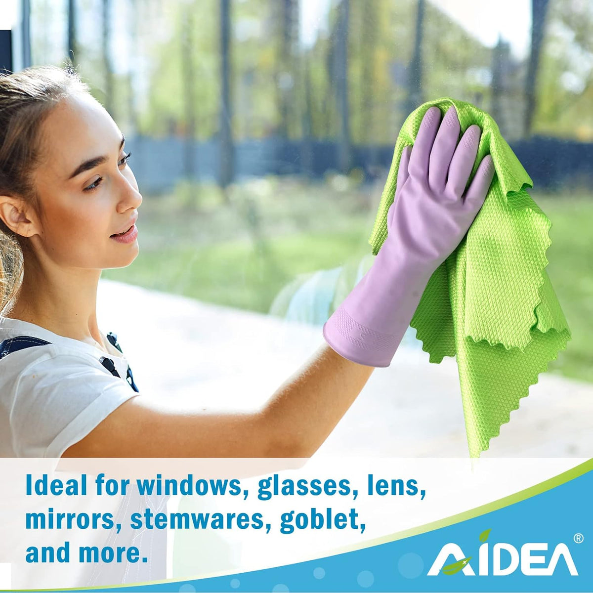 AIDEA Microfiber Glass Cleaning Cloth, 8PK, Premium Microfiber Glass and Window Cleaner, Lint Free Quickly Clean Windows, Glasses, Windshields, Mirrors, Stainless Steel, 12"x12"