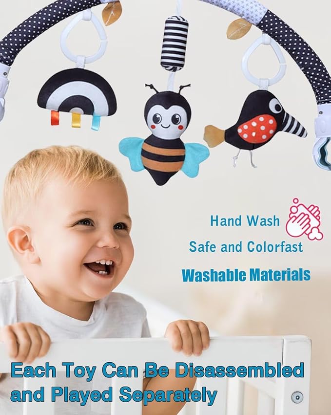 Pau1Hami1ton Baby Stroller Arch Toys, Car Seat Toys,Bouncer Toy Bar/Mobile for Bassinet,Adjustable Baby Hanging Toys Fit for Crib Bed,Stroller,Car Seat.S-19(Black Bee)