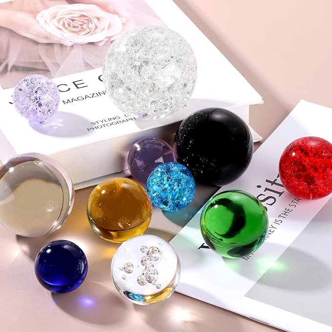 uxcell 80mm/3.1" Crystal Sphere Ball Ice Cracked Glass Solid Decorative Sphere Crystal Ball Prop Ornament for Feng Shui Divination Fortune Telling Tabletop Fountain Decoration, Clear