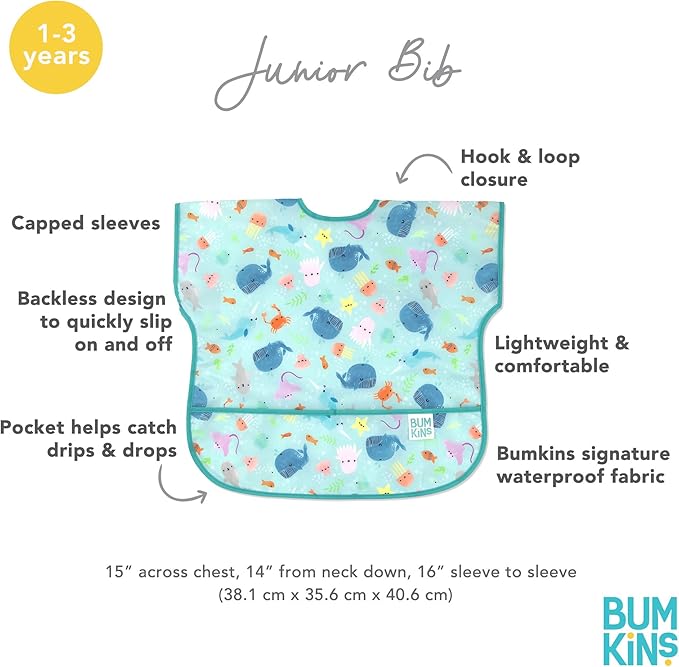 Bumkins Bibs - Toddler Bibs, Waterproof, Large for 1-3 Years, Short Sleeve