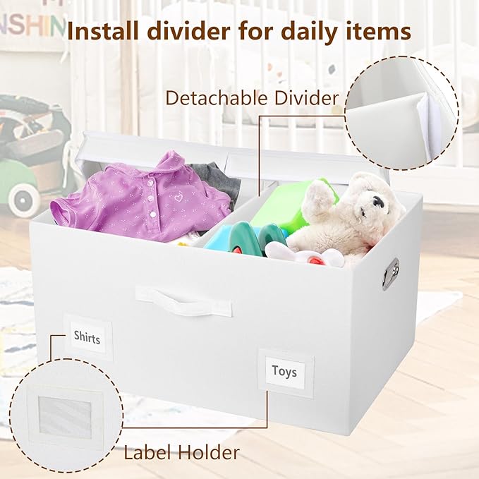 75 Quarts Extra Large Decorative Storage Bins with Lids, 1 Pack White Collapsible Storage Bins with Lids, Stackable Storage Bins Decorative Box Storage With Lid Extra Large