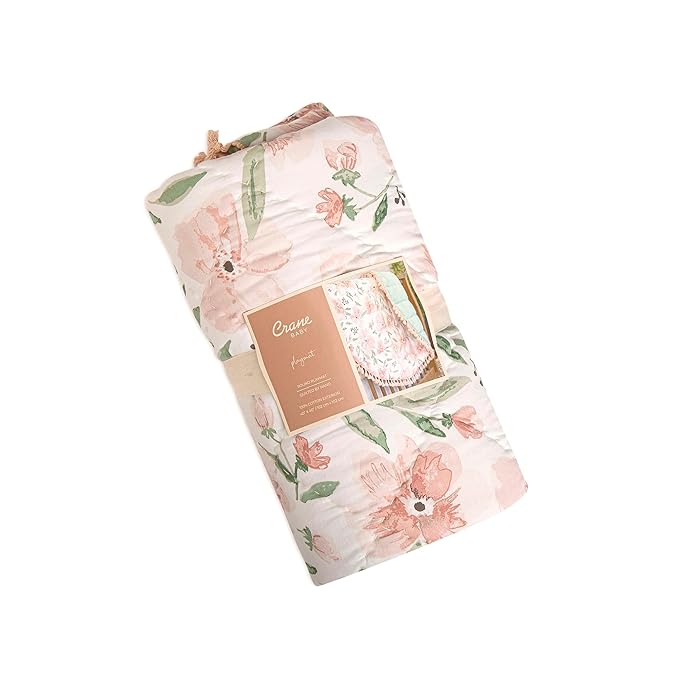 Crane Baby Padded Floor Mat, Pink Floral Nursery Decor, Activity Mat, 40" x 40", Baby Tummy Time, Baby Girl Nursery Essentials