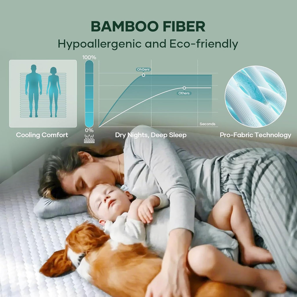 OhGeni 100% Waterproof Mattress Protector, Full Size Mattress Pad, Fits 6"-20" Mattresses with Deep Pocket, Cooling, Breathable Fitted Sheets, Soft Bed Cover, Noiseless, Machine Washable