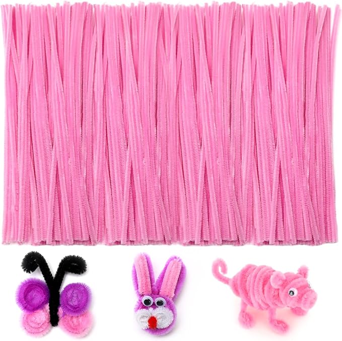 Iooleem 200pcs Pink Pipe Cleaners, Chenille Stems, Pipe Cleaners for Crafts, Pipe Cleaner Crafts, Art and Craft Supplies.