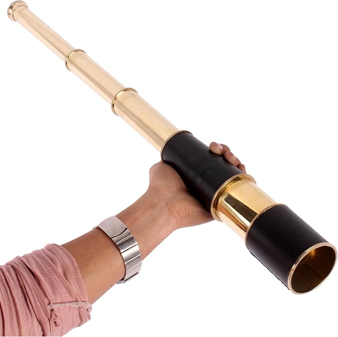 24" Handheld Nautical Brass Telescope with Wooden Box - Pirate Collectibles.