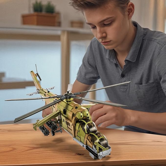 DAHONPA MI-24S Helicopter Medium Utility Military Army Airplane Building Bricks Set, 850+ Pieces Air-Force Build Blocks Toy, Gift for Kid and Adult