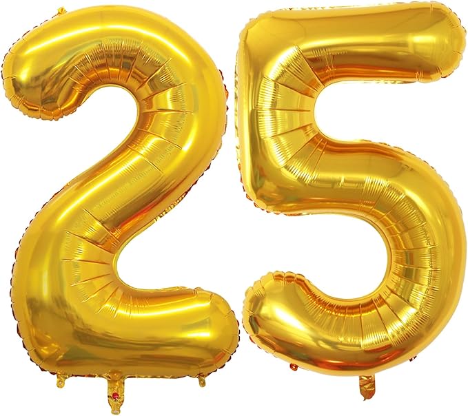 GOER Number 25 Balloons for 25th Birthday Party Decorations,42 Inch Jumbo Foil Helium 52 Balloons for 52nd Birthday Party Decoration (Gold)