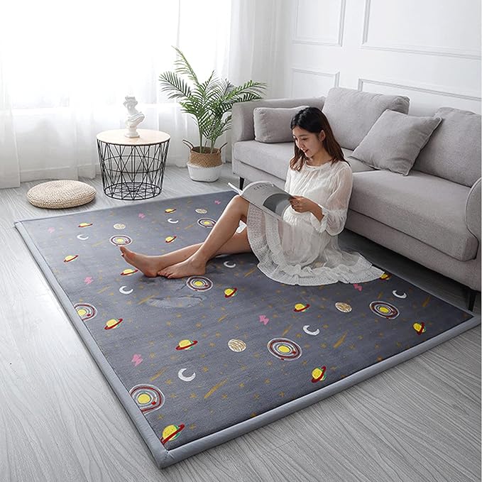 Loartee Coral Velvet Area Rug - 1" Thick Memory Foam Baby Play Mat, Washable Toddler Carpet, Home Decor for Living Room, Nursery, Kids Bedroom, Astral Gray, 4'11"x4'11"