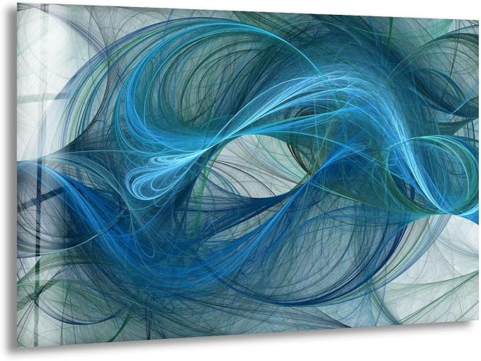 My Photostation.com 28Wx18H'' Blue Energy Abstract Wall Art – Fluid Motion Glass PrintTempered Glass Printing Wall Decor Large Wall Art Wall Hangings