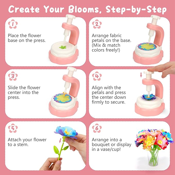 Aboofx Fabric Flower Bouquet Toys for Girls 3 4 5 6 7 8 Years Old, Flower Making Kit for Kids Age 3 4 5 6 7 8, Educational DIY Flowers Press Craft Kit Toy for Girls Birthday Holiday Party Xmas Gifts