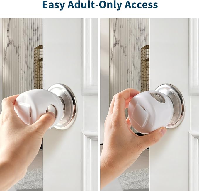 Inaya Door Knob Safety Cover for Kids (4 Pack) – Child Proof Door Knob Covers for Baby Proofing – Door Locks for Kids Safety, Fits Most Round Handles, Easy to Install, White