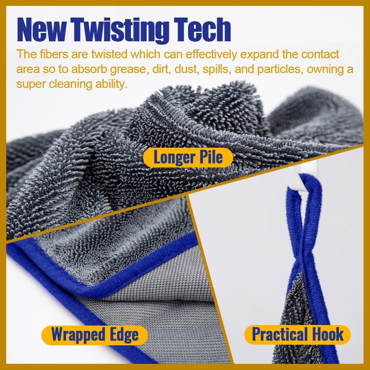 Airlab Microfiber Towels for Cars Wash Drying Extra Large Super Absorbent Cleaning Cloth Auto Detailing Ultra Soft, Lint-Free, Streak-Free, 35 x 24 Inch, Pack of 1, Grey-Blue, 600 GSM