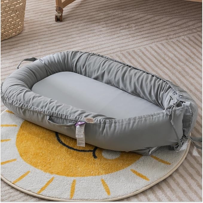 Infant Lounger, Baby Nest Cover for Baby Girls & Boys, Newborn Essentials for Baby 0-18 Months, 100% Cotton Breathable (Slate_Gray)