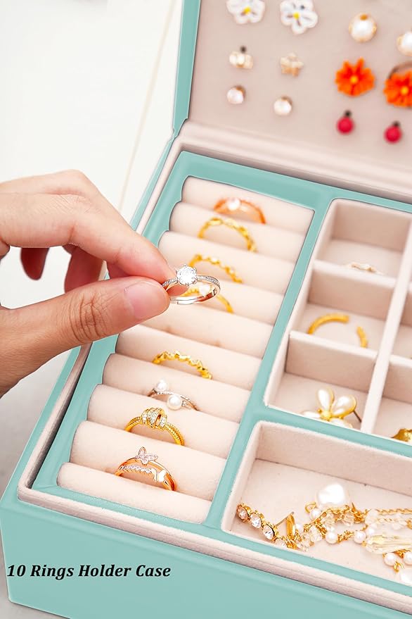 Girls Jewelry Box for Earrings Jewelry Organizer Box Teen Girls Earrings Organizer Jewelry Box Earring Holder Organizer Stud Earring Box for Girls Womens Jewelry Case Organizer Teal