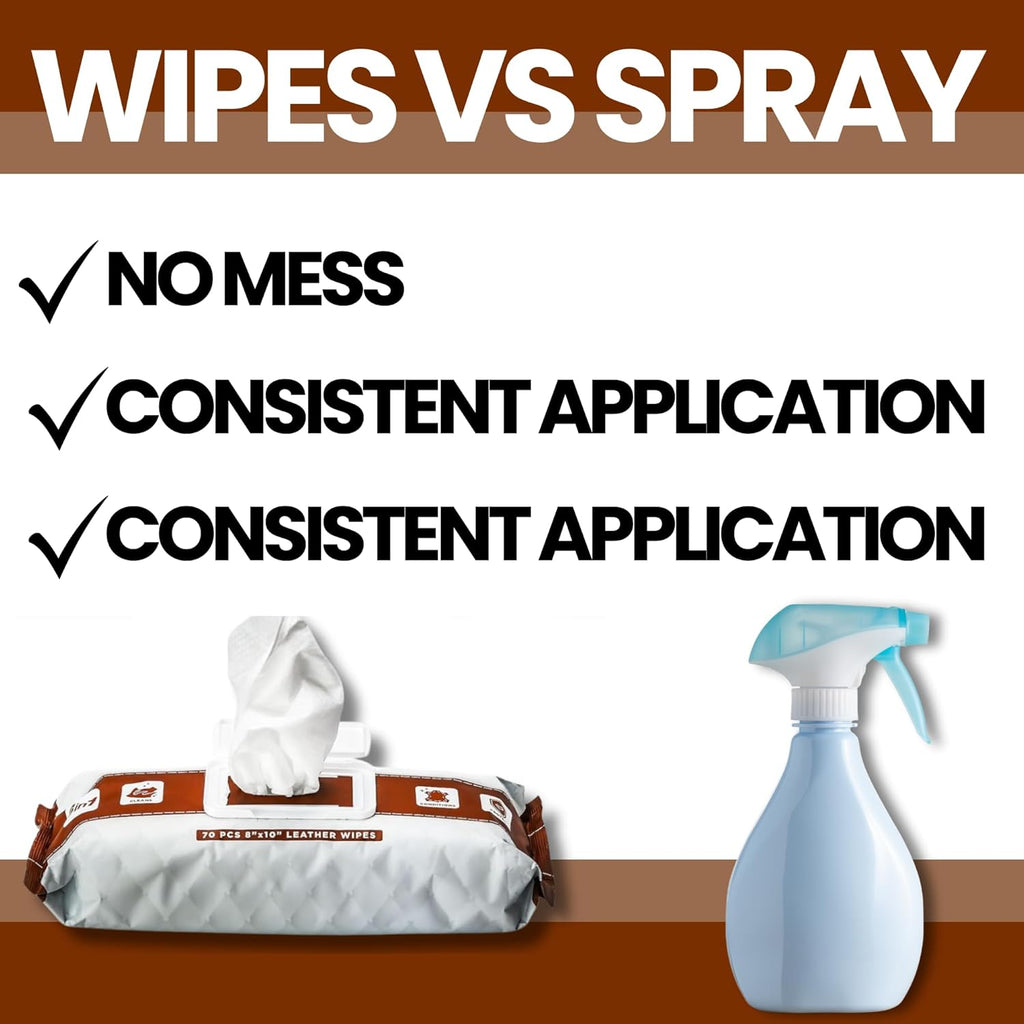 Venture Wipes Leather Cleaner Wipes - Clean, Condition, & Protect - Cleansing Wipes for Interior, Furniture, Purses, Shoes Boots - Car Cleaning Supplies - Extra Large 8"x10" - 70 Count