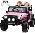 24V 4WD Ride on Truck Car w/800W Motors, Gift Flower, Remote Control, 2 Seaters, Light Bar, 3 Speeds, Pop Music, Power Four Wheels, 25 Volt Ride on Toy Car for Big Kids, Pink