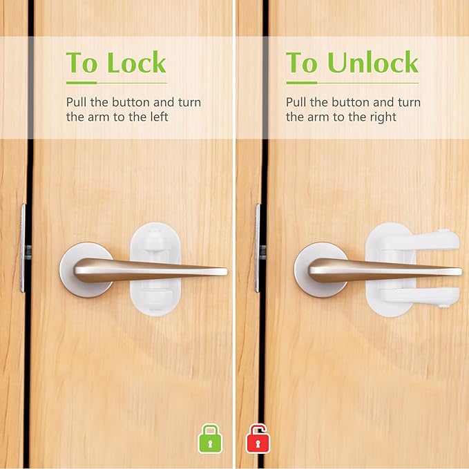 Child Proof Door Lever Lock, 2 Pack Door Locks for Kids Safety, Door Knob Child Proof, Baby Proofing, 3M Adhesive, Door Handle Child Proof, Baby Safety Locks for Toddlers (White)