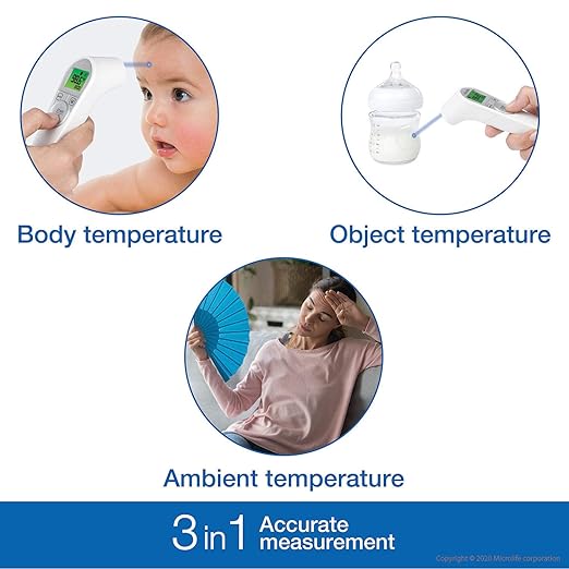 Microlife Non-Contact Forehead Thermometer, Digital Infrared No-Touch Thermometer (for Adults, Kids & Baby), Large Backlit LCD Screen, Fever Alarm, Memories & Instant Accurate Readings